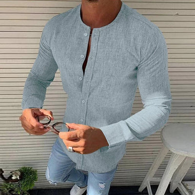 Camisa Manga Larga Cuello Redondo de Algodón para Hombre - Image 8