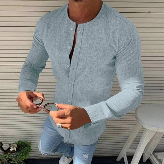 Camisa Manga Larga Cuello Redondo de Algodón para Hombre - Image 8
