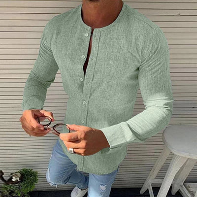 Camisa Manga Larga Cuello Redondo de Algodón para Hombre - Image 9