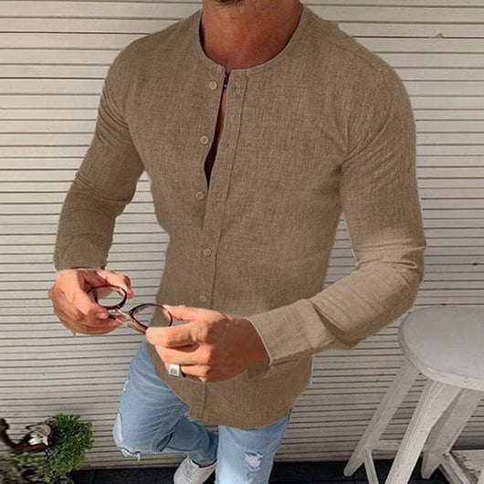 Camisa Manga Larga Cuello Redondo de Algodón para Hombre - Image 10