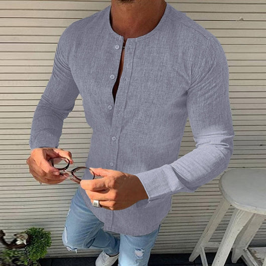 Camisa Manga Larga Cuello Redondo de Algodón para Hombre - Image 11