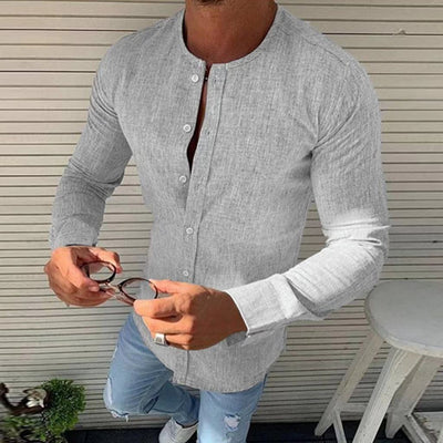 Camisa Manga Larga Cuello Redondo de Algodón para Hombre - Image 12