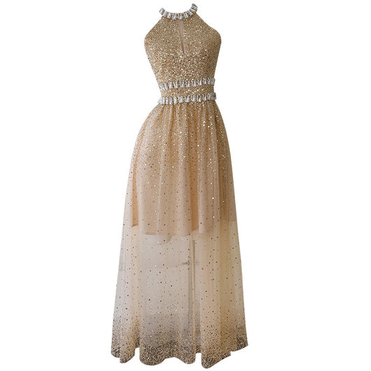Vestido Largo de Lentejuelas y Gasa para Cena - Image 24