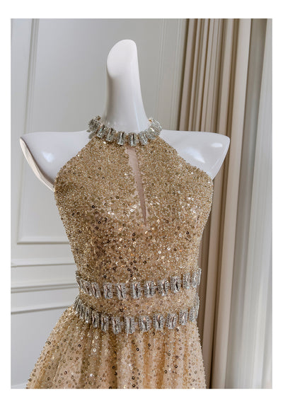 Vestido Largo de Lentejuelas y Gasa para Cena - Image 25