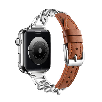 Correa Apple Watch Cuero y Acero Inoxidable con Cadena Denim - Image 14