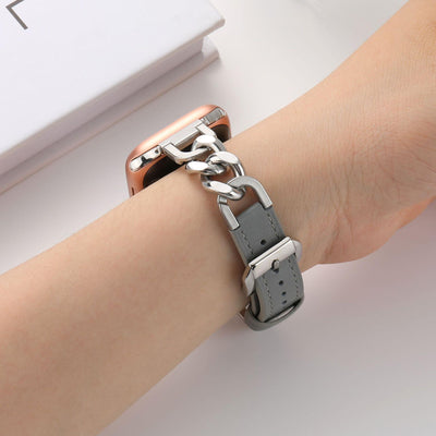 Correa Apple Watch Cuero y Acero Inoxidable con Cadena Denim - Image 25
