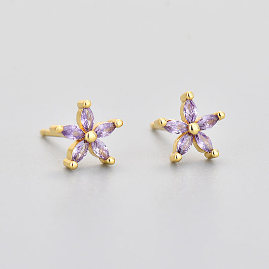 Aretes de Piedra de Caballo con Flor de Cinco Pétalos y Diamantes de Color - Image 25