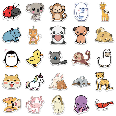 A large collection of cute cartoon animal stickers, including a monkey, pig, shark, penguin, elephant, and more, arranged in a circle. - Image 53