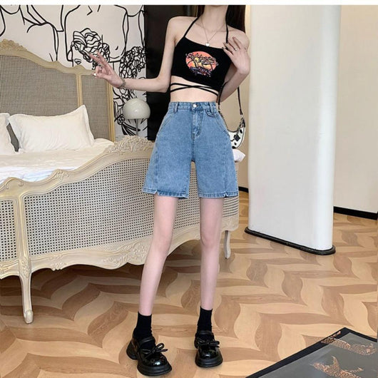 Shorts de Mezclilla Talle Alto Estilo Coreano Talla Grande para Mujeres - Image 10