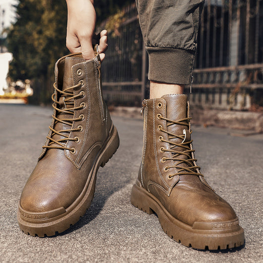 Botas de Trabajo Retro Plataforma Alta en Cuero - Estilo Británico Ciclista - Image 10