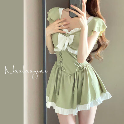 Traje de Baño Enterizo Aguacate con Falda Corta y Cobertura Abdominal - Image 10