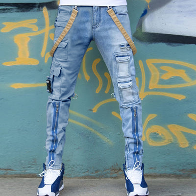 Pantalones Vaqueros Color Block Slim Fit - Diseño Moderno para Hombre - Image 7