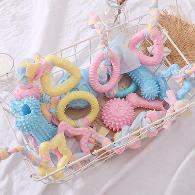 Three colorful fish skeleton dog toys in blue, green, and pink, measuring 13cm long and 5cm wide. - Image 7