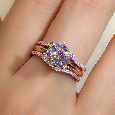 Anillo Doble en Oro 18K con Mosonita para Mujer - Juego de Pareja - Image 8