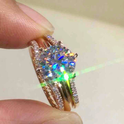 Anillo Doble en Oro 18K con Mosonita para Mujer - Juego de Pareja - Image 9
