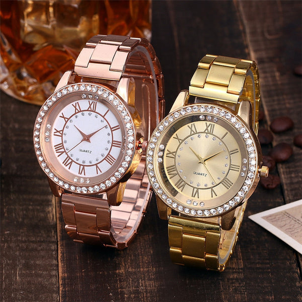 Reloj de Lujo para Mujer Vansvar Rose Gold con Cristales Brillantes