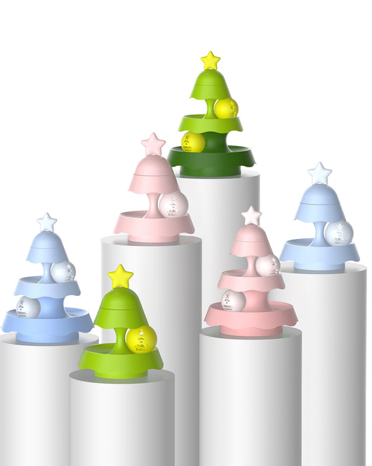Pink three-layer mini Christmas tree toy with a star topper and two clear spheres containing star and wave designs. - Image 23