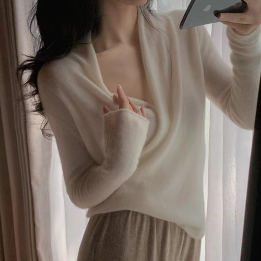 Suéter Cuello V Cruzado para Mujer - Pullover de Punto Versátil - Image 9
