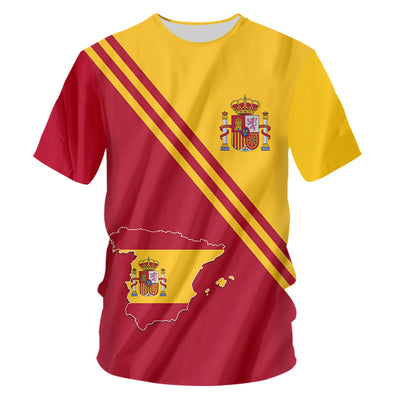 Yellow short-sleeve t-shirt with the colorful Coat of Arms of Spain printed on the front and sleeves. - Image 4