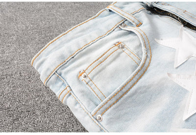 Pantalones Vaqueros de Cuero con Parches Rasgados y Diseño Pentagram - Image 12