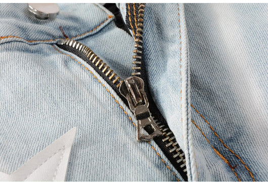 Pantalones Vaqueros de Cuero con Parches Rasgados y Diseño Pentagram - Image 14