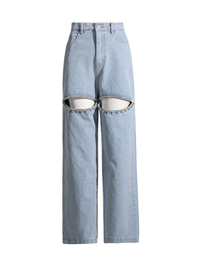 Jeans Anchos con Detalles de Diamantes para Mujer - Image 31