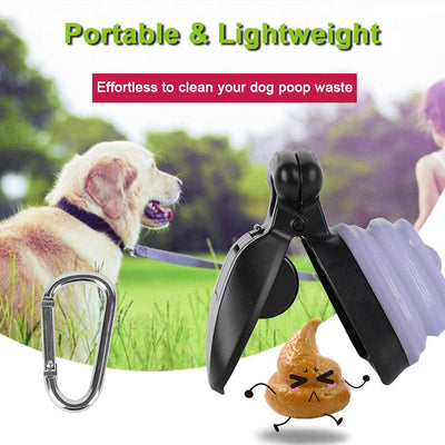 Blue and black foldable pet poop bag dispenser with an integrated scoop, ideal for travel and outdoor use. - Image 24