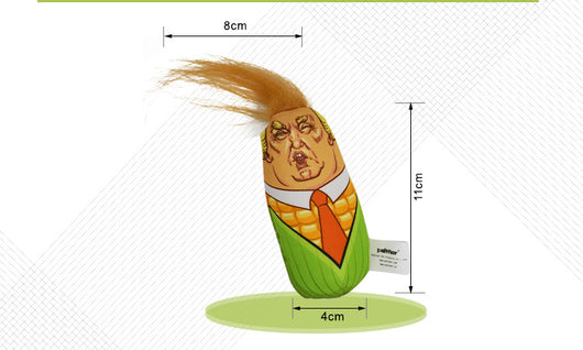 Plush corn-shaped cat teaser toy with a caricature face, orange tie, and green husk design, held in a hand. - Image 14