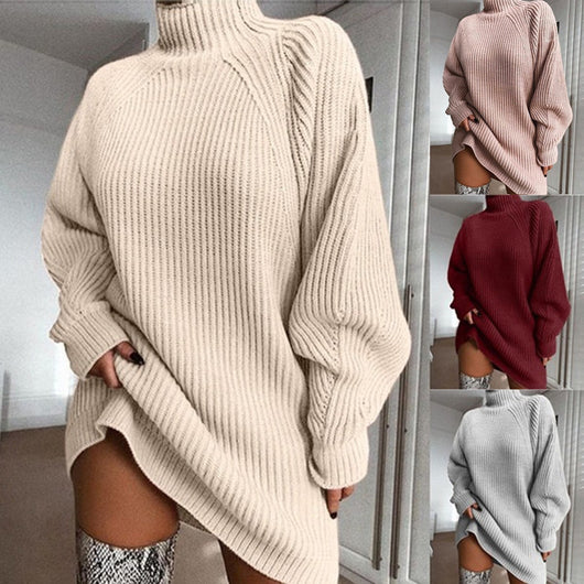 Vestido Suéter Cuello Alto Largo Abrigo Cálido para Mujer Invierno - Image 11