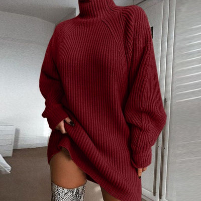 Vestido Suéter Cuello Alto Largo Abrigo Cálido para Mujer Invierno - Image 13
