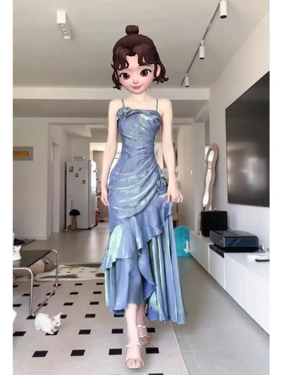 Vestido Playero Azul Sirena Estilo Francés con Tirantes Ajustables - Image 18