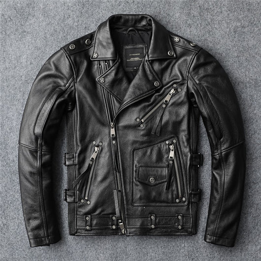 Chaqueta de Cuero para Motociclista Ajuste Slim Primera Capa - Image 7