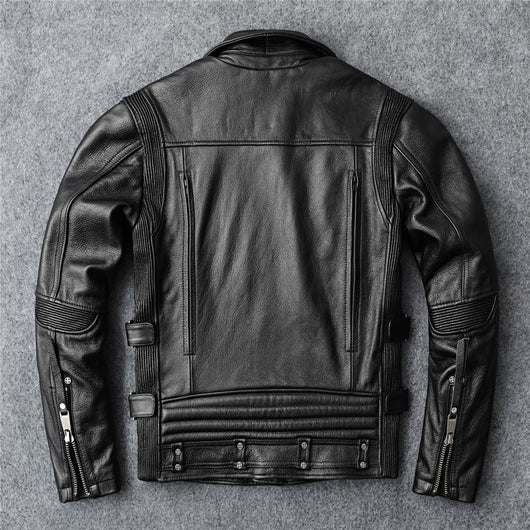 Chaqueta de Cuero para Motociclista Ajuste Slim Primera Capa - Image 9