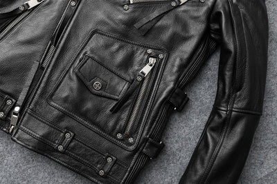 Chaqueta de Cuero para Motociclista Ajuste Slim Primera Capa - Image 10