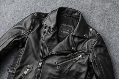 Chaqueta de Cuero para Motociclista Ajuste Slim Primera Capa - Image 11