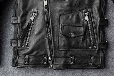 Chaqueta de Cuero para Motociclista Ajuste Slim Primera Capa - Image 12