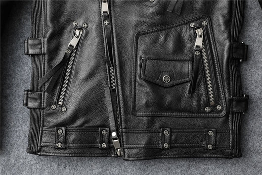 Chaqueta de Cuero para Motociclista Ajuste Slim Primera Capa - Image 12