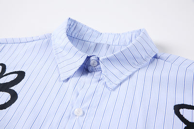 Camisa Estampada a Mano con Diseño Floral y Rayas - Image 9