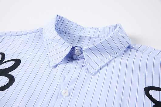 Camisa Estampada a Mano con Diseño Floral y Rayas - Image 9