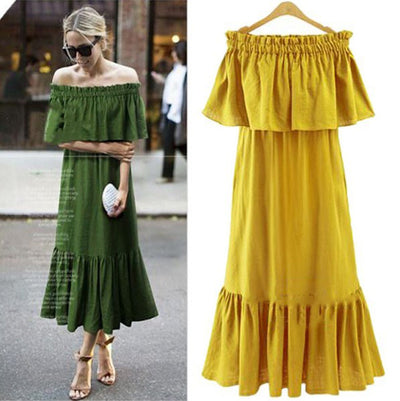 Vestido Largo Ajustado con Volantes