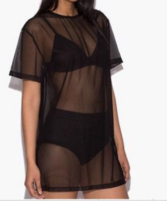 Blusa Semitransparente de Malla Manga Corta