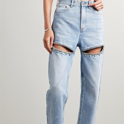 Jeans Anchos con Detalles de Diamantes para Mujer - Image 42