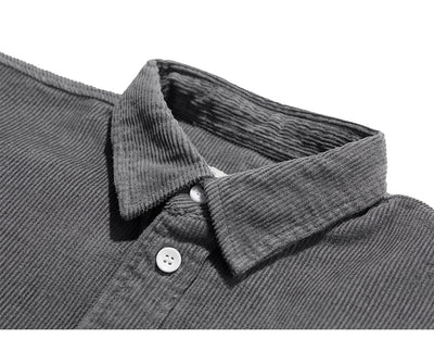Camisa Suelta de Pana Lisa para Hombre - Estilo Casual Versátil - Image 8