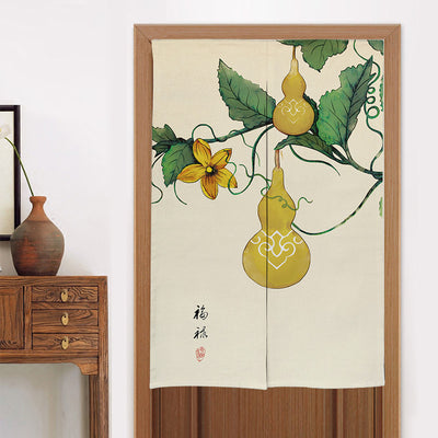 Chinese style fabric door curtain with cherry blossoms, colorful lanterns, and a white cat walking on a beige background. - Image 34