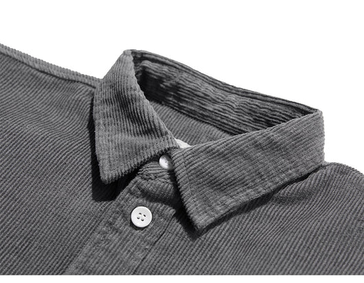 Camisa Suelta de Pana Lisa para Hombre - Estilo Casual Versátil - Image 18