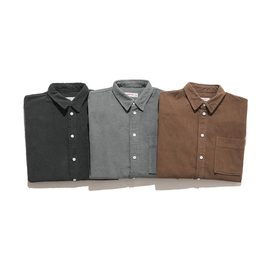 Camisa Suelta de Pana Lisa para Hombre - Estilo Casual Versátil - Image 25