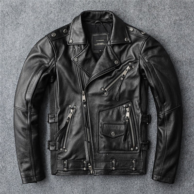Chaqueta de Cuero para Motociclista Ajuste Slim Primera Capa - Image 20