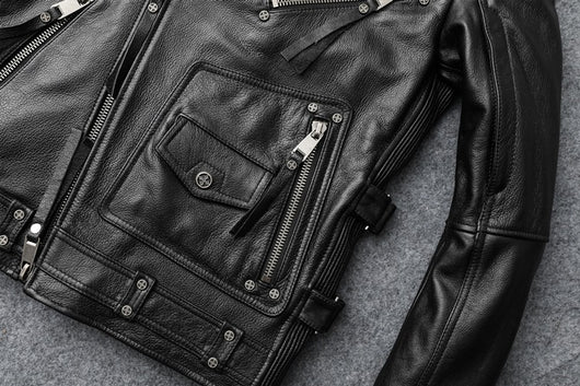 Chaqueta de Cuero para Motociclista Ajuste Slim Primera Capa - Image 23