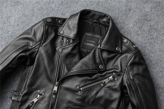 Chaqueta de Cuero para Motociclista Ajuste Slim Primera Capa - Image 24