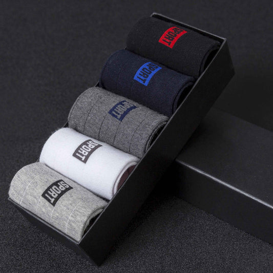 Set de 5 Pares de Calcetines Hombre Algodón Transpirables Tubo Medio Absorbentes